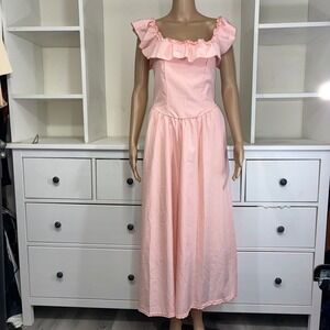 Pink Ruffle Square Neck Smocked Back Maxi Dress Women